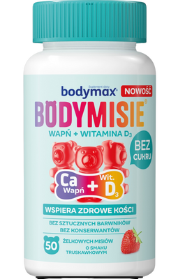 Bodymax Bodymisie żelki dla wapń + witamina C truskawkowe ZESTAW 2 x 50 sztuk + PORTFELIK GRATIS!