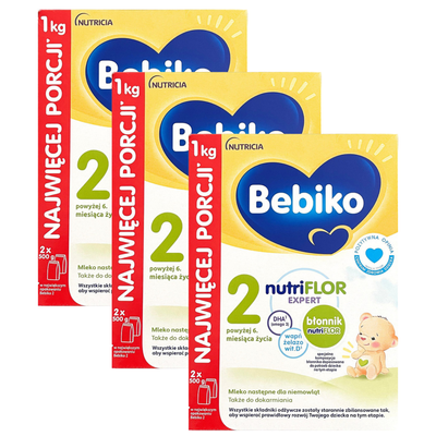 BEBIKO 2 NUTRIflor Expert mleko następne dla niemowląt powyżej 6 miesiąca ZESTAW 3 x 1000 g
