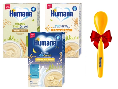 Humana zestaw różnych kaszek 3 x 200 g + ŁYŻECZKA GRATIS!