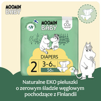 Moomin Baby 2 Newborn 3–6 kg (56 szt), eko pieluszki + CHUSTECZKI BEGGS GRATIS!