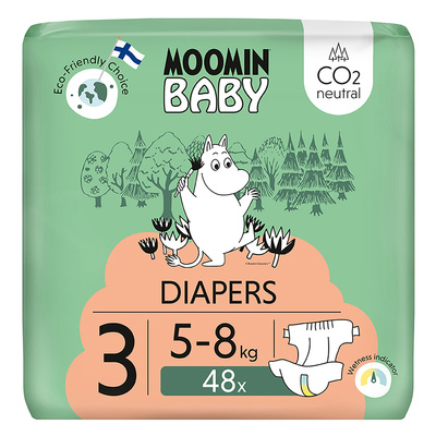 Moomin Baby 3 Midi 5–8 kg (48 szt), eko pieluszki