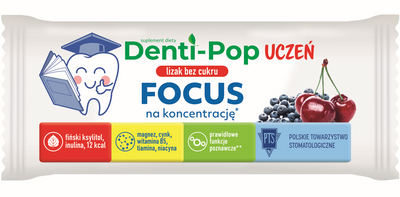 Denti-Pop uczeń lizak BEZ CUKRU na koncentrację WIŚNIA & JAGODA 1 sztuka