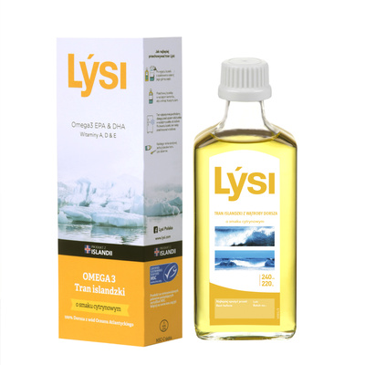 Lýsi tran Islandzki z wątroby dorsza o smaku cytrynowym 240 ml