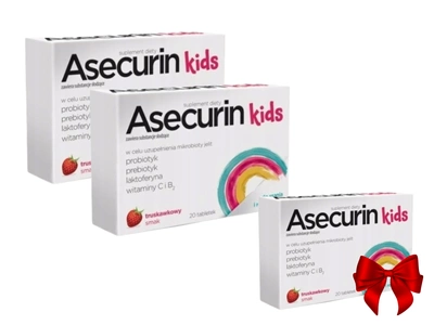 Asecurin Kids smak truskawkowy 20 tabletek do ssania i rozgryzania 2 + 1 GRATIS!