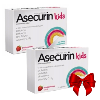 Asecurin Kids smak truskawkowy 20 tabletek do ssania i rozgryzania 1 + 1 GRATIS!