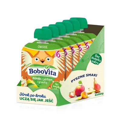 BoboVita Mus morele z jabłkiem i gruszką po 6. miesiącu ZESTAW 6 x 80 g