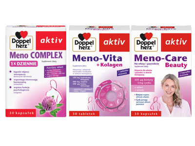 Doppelherz Aktiv dla kobiet w MENOPAUZIE: meno complex + meno-vita z kolagenem + meno-care beauty