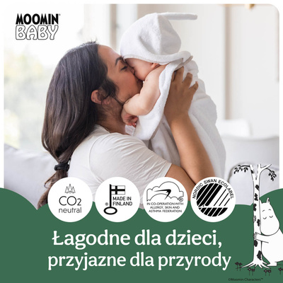 Moomin Baby 4 Maxi 7–14 kg (42 szt), eko pieluszki + CHUSTECZKI BEGGS GRATIS!