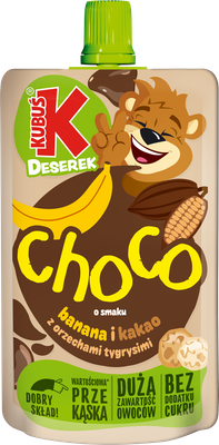 Kubuś Mus CHOCO deser banan-orzech tygrysi-kakao BEZ CUKRU 100 g 