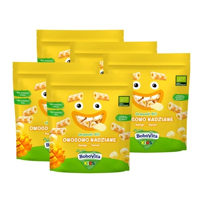 BoboVita Kids Chrupeczki bio owocowo nadziane mango-banan po 3 roku życia ZESTAW 5 x 30 g
