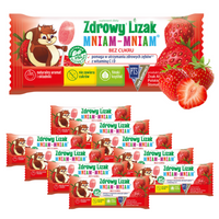 Zdrowy lizak dla dzieci mniam mniam z witaminami smak truskawkowy ZESTAW ŁEZKA 10 sztuk