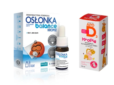 Osłonka BALANCE probiotyk dla dzieci i niemowląt już od 1. dnia życia w kroplach 7,5ml + GRATIS ApoD3 Krople 400 j.m. 10ml