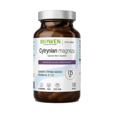 Biowen cytrynian magnezu 825 mg SKURCZE MIĘŚNI STRES 100 kapsułek