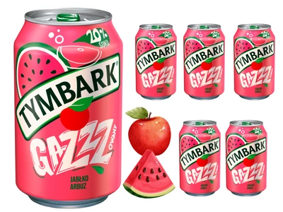 Tymbark Gazzzowany Napój gazowany jabłko arbuz w puszce ZESTAW 6 x 330 ml