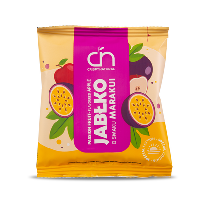 Crispy Natural jabłko o smaku marakui - suszone kostki z jabłek Połączenie marchwi i brzoskwini  ZESTAW 4 x 18 g