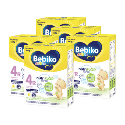 BEBIKO JUNIOR NUTRIflor Expert 4R formuła na bazie mleka z kleikiem ryżowym, powyżej 2. roku życia ZESTAW 5 x 550 g