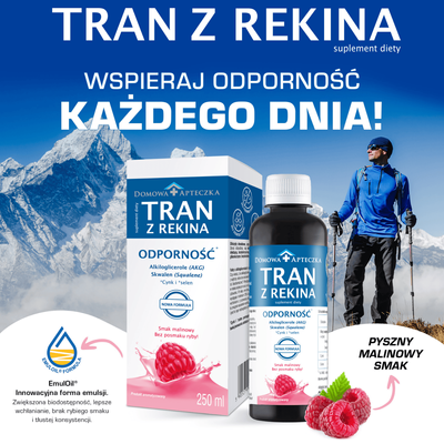 Tran z rekina smak malinowy ODPORNOŚĆ, bez cukru 250 ml