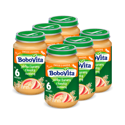 BoboVita Jabłka i banany z kleikiem owsianym po 6. miesiącu zestaw 6x190g 