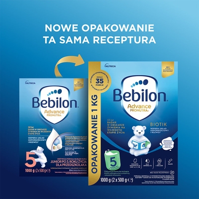 Bebilon 5 Advance Pronutra Junior odżywcza formuła na bazie mleka po 3. roku życia dla przedszkolaka 1000 g