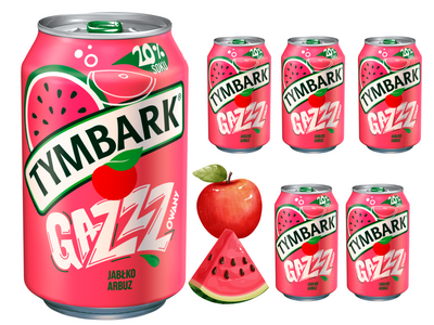 Tymbark Gazzzowany Napój gazowany jabłko arbuz w puszce ZESTAW 6 x 330 ml