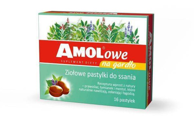 Amolowe na ból gardła 16tab Mentol, prawoślaz, tymianek.