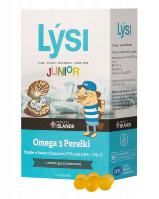 Lýsi Junior Omega 3 Perełki guma balonowa 60 kapsułek