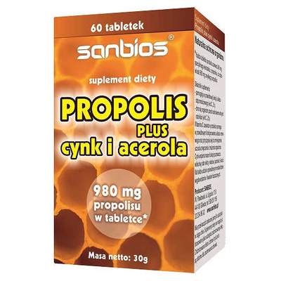 Sanbios Propolis Plus ODPORNOŚĆ witamina C, cynk 60 tabletek