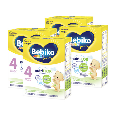 BEBIKO JUNIOR NUTRIflor Expert 4 formuła na bazie mleka, powyżej 2. roku życia ZESTAW 4 x 550 g