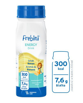 Frebini Energy Drink, smak bananowy, 24 x 200 ml. Żywność specjalnego przeznaczenia medycznego. Dla dzieci 1 - 12 lat