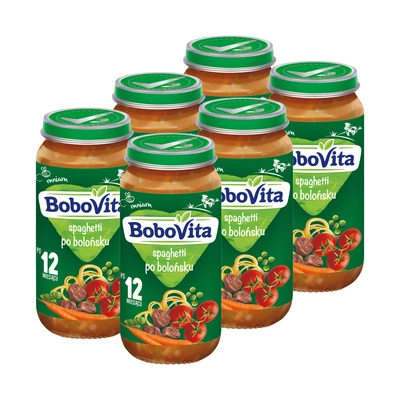 Obiadek dla dziecka BoboVita Junior Spaghetti po bolońsku 1-3 lata zestaw 6x250g