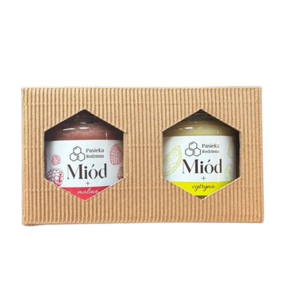 Pasieka Rodzinna zestaw prezentowy miód cytrynowy i malinowy 2 x 240 g