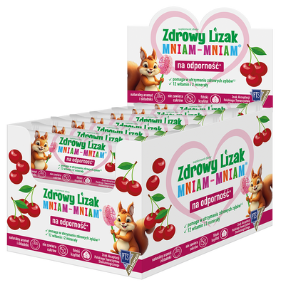 Zdrowy lizak dla dzieci mniam mniam z witaminami smak wiśniowy ŁEZKA 40 sztuk