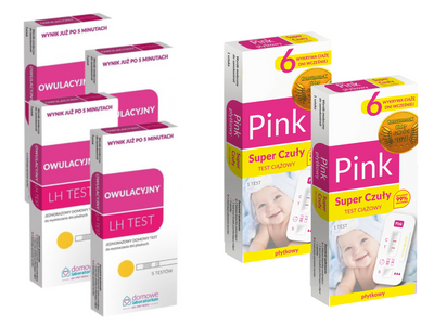 Zestaw Domowe Laboratorium Test owulacyjny LH 20 sztuk + Pink Test ciążowy płytkowy super czuły 2 sztuk