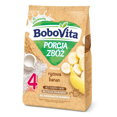 BoboVita Porcja zbóż Kaszka mleczna ryżowa banan po 4 miesiącu ZESTAW 5 x 210 g