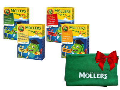 Moller's Omega-3 Rybki różne smaki żelki odporność tran odporność 4x36 sztuk + KOMIN GRATIS!