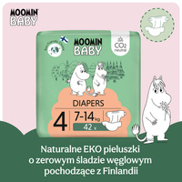 Moomin Baby 4 Maxi 7–14 kg (42 szt), eko pieluszki + CHUSTECZKI BEGGS GRATIS!