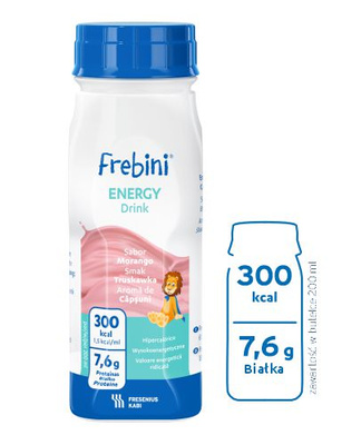 Frebini Energy Drink, smak truskawkowy, 24 x 200 ml. Żywność specjalnego przeznaczenia medycznego. Dla dzieci 1 - 12 lat