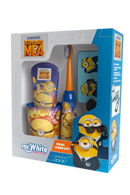 Mr.White Zestaw prezentowy do mycia zębów dla dzieci Minnions 3+ szczoteczka elektryczna kubek pasta zawieszka