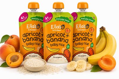 Ella's Kitchen BIO deserek ryż dla dzieci, banan i morela ZESTAW 3 x 120 g