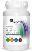 Aliness Cynk Organiczny Trio 15 mg ODPORNOŚĆ SKÓRA WŁOSY PAZNOKCIE 100 tabletek