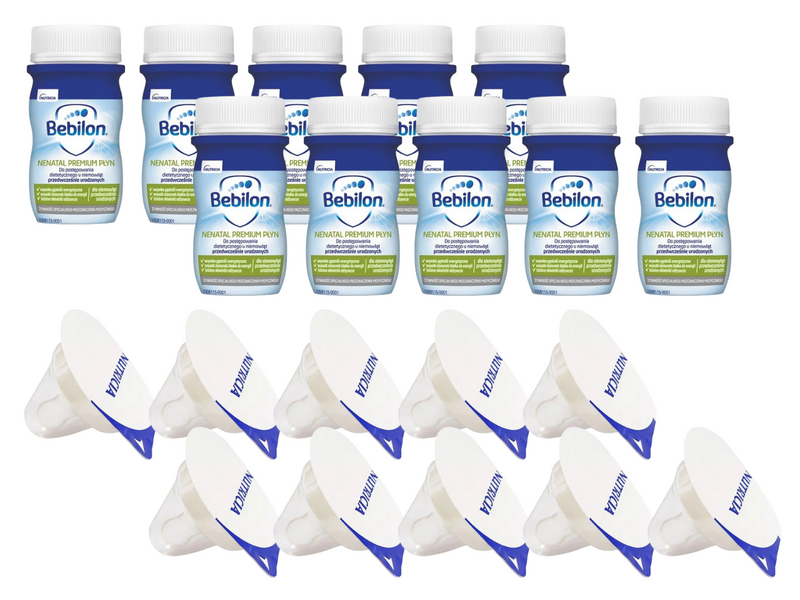 Bebilon Nenatal Premium Mleko początkowe w płynie dla wcześniaków RTF ZESTAW 10 x 70 ml + 10 jednorazowych smoczków