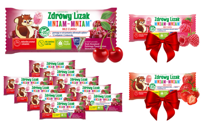 Zdrowy lizak dla dzieci mniam mniam z witaminami smak wiśniowy ZESTAW ŁEZKA 10 sztuk + 2 LIZAKI GRATIS!