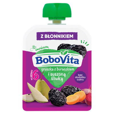 BoboVita Mus banan z jagodami i gruszka z buraczkiem mix smaków ZESTAW 6 x 80 g