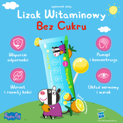Lizaki witaminowe Świnka Peppa BEZ CUKRU smak ananasowy 1 sztuka