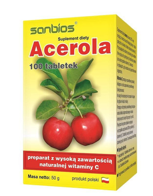 SANBIOS Acerola Suplement diety z witaminą C ODPORNOŚĆ 100 tabletek