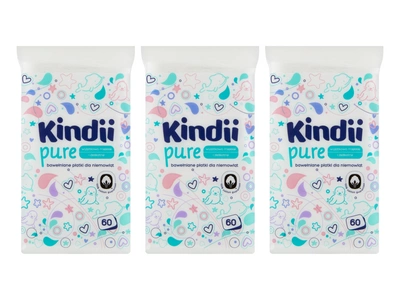 Kindii Pure Bawełniane płatki dla niemowląt ZESTAW 3 x 60 sztuk
