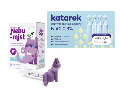 Nebu-mist ZESTAW ręczne urządzenie do nebulizacji roztworów + Katarek sól fizjologiczna