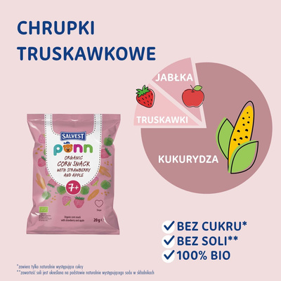 SALVEST Põnn BIO Chrupki zestaw różne smaki truskawka mango pomidor różne kształty 3 x 20 g + 2 MUSY GRATIS!