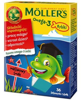 Moller's Omega-3 Rybki smak malinowy żelki odporność tran odporność 36 sztuk