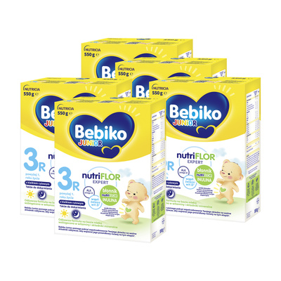 BEBIKO JUNIOR NUTRIflor Expert 3R formuła na bazie mleka z kleikiem ryżowym, powyżej 1. roku życia ZESTAW 5 x 550 g